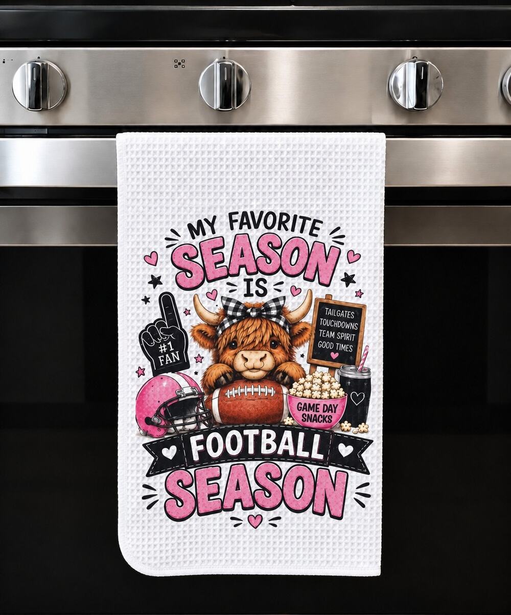Football Kitchen Towel Highland Cow Game Day Decor Football Season Gift